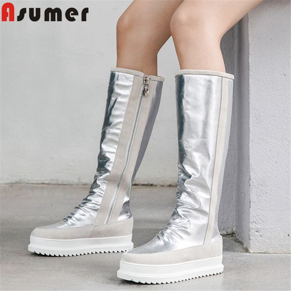 boots asumer 2021 warm winter snow genuine leather knee high women zip fashion flat platform shoes female, Black
boots asumer 2021 warm winter snow genuine leather knee high women zip fashion flat platform shoes female, Black