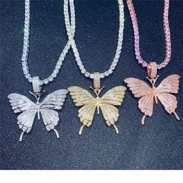 men women ale punk jewelry gold plated cz stone butterfly pendant with cz tennis chain jewelry gift for friend wholesale, Silver