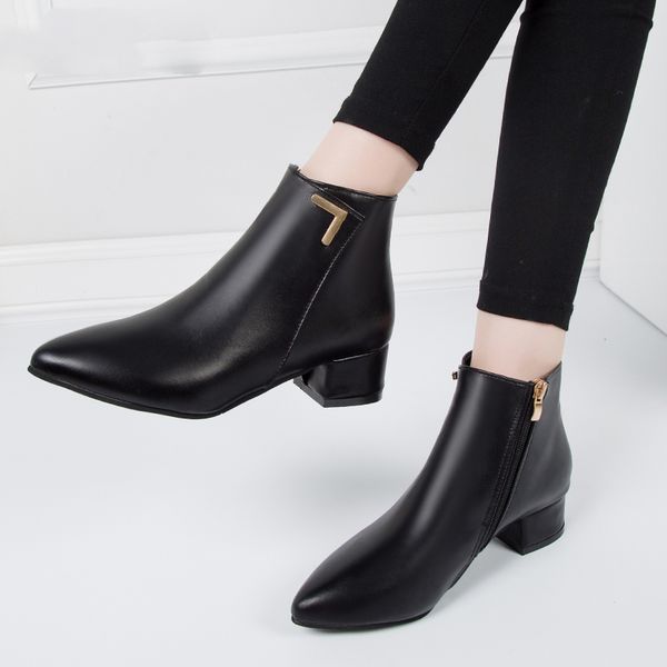new women's fashion smooth surface leisure solid pointed toe med heels ankle boots shoes women boot, Black
new women's fashion smooth surface leisure solid pointed toe med heels ankle boots shoes women boot, Black
