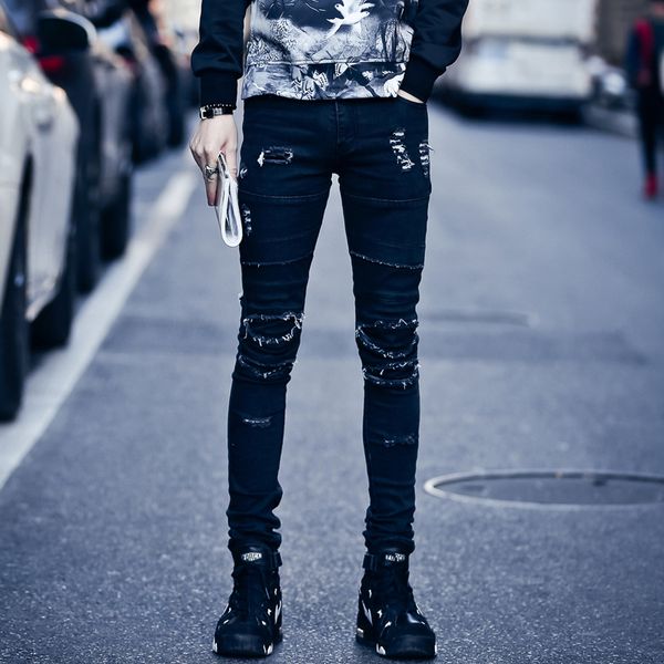 men's jeans 2021 men clothing spring hair stylist slim casual fashion personality hole patch solid color denim trousers costumes, Blue
men's jeans 2021 men clothing spring hair stylist slim casual fashion personality hole patch solid color denim trousers costumes, Blue