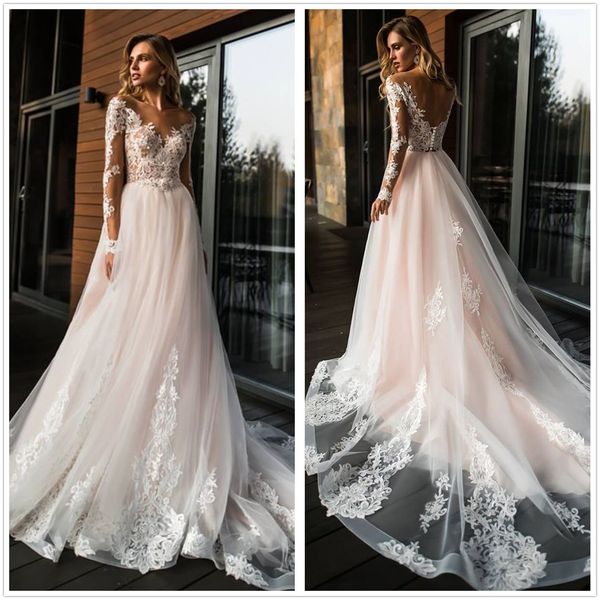 2018 sheer long sleeves lace a line wedding dresses tulle lace applique wedding backless sweep train bridal wedding gowns
2018 sheer long sleeves lace a line wedding dresses tulle lace applique wedding backless sweep train bridal wedding gowns