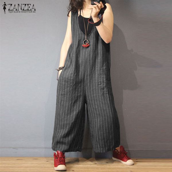 zanzea jumpsuits women 2020 fashion v neck sleeveless striped romper female casual wide leg overalls lady plus size work pants, Black;white
zanzea jumpsuits women 2020 fashion v neck sleeveless striped romper female casual wide leg overalls lady plus size work pants, Black;white