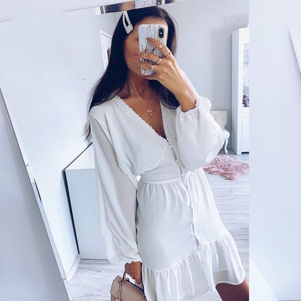 women's summer dress white lace long sleeve dress autumn ruffle elegant clothes plunge v neck 2020 new, Black;gray
women's summer dress white lace long sleeve dress autumn ruffle elegant clothes plunge v neck 2020 new, Black;gray