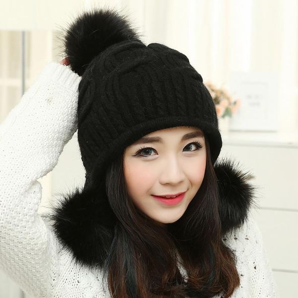 fur hat female winter knitted wool hat cute earmuffs winter new double thick warm fashion winter hat, Black;white
fur hat female winter knitted wool hat cute earmuffs winter new double thick warm fashion winter hat, Black;white