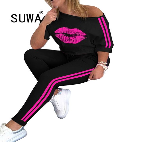 women lip print tracksuit sets lady 2020 summer off shoulder 2pcs set elegant blouse + elastic waist long pants suit, Gray
women lip print tracksuit sets lady 2020 summer off shoulder 2pcs set elegant blouse + elastic waist long pants suit, Gray