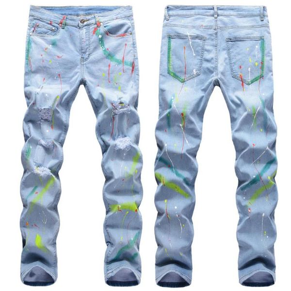 men's jeans 2021 hip-hop hand painting cat must splash-ink color paint elastic hole pencil pants denim trousers, Blue
men's jeans 2021 hip-hop hand painting cat must splash-ink color paint elastic hole pencil pants denim trousers, Blue