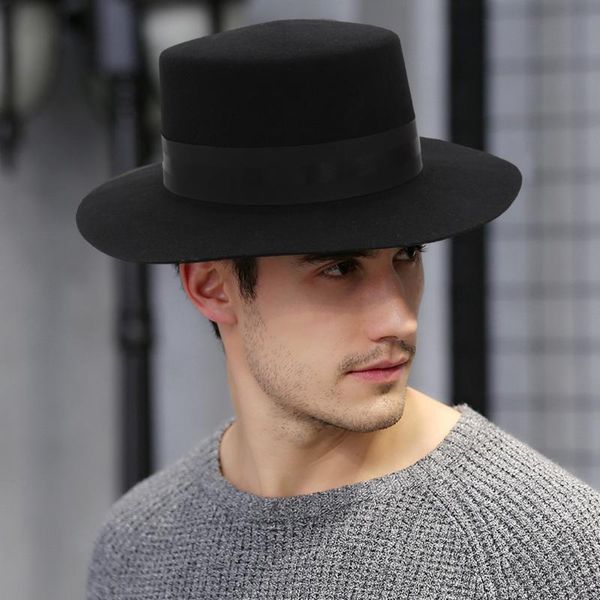 wide brim hats autumn winter fedoras hat men's wool flat jazz fedora cap male euro-american black party outdoor h7220, Blue;gray
wide brim hats autumn winter fedoras hat men's wool flat jazz fedora cap male euro-american black party outdoor h7220, Blue;gray