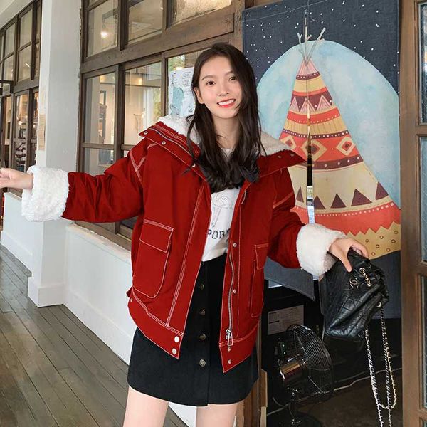 women's down & parkas winter 2021 female lamb wool cotton stitching short coat fashion thick warm loose casual oversized women jacket z, Black
women's down & parkas winter 2021 female lamb wool cotton stitching short coat fashion thick warm loose casual oversized women jacket z, Black