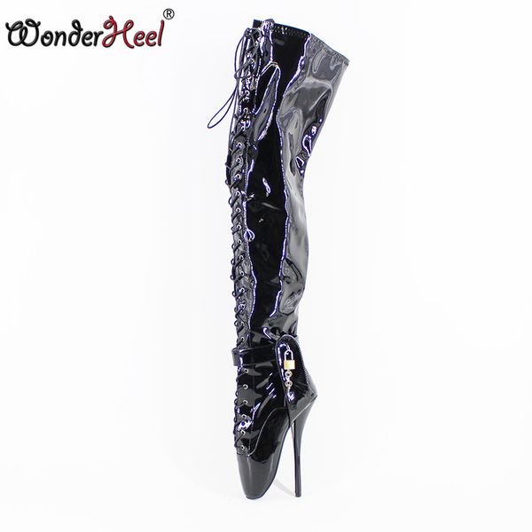 wonderheel new extreme high heel 18cm heels thigh high ballet boot heels stilleto heel with padlock lockable boots, Black
wonderheel new extreme high heel 18cm heels thigh high ballet boot heels stilleto heel with padlock lockable boots, Black