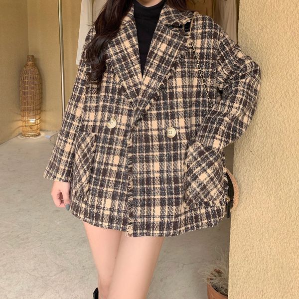 tweed vintage plaid blazer jacket double breasted office ladies long sleeve loose suit coat retro women blazers female 2020 0249, White;black
tweed vintage plaid blazer jacket double breasted office ladies long sleeve loose suit coat retro women blazers female 2020 0249, White;black