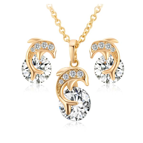 gold plated necklace earrings jewelry set fashion dolphin pendant charms cubic zircon zirconia diamond stud earring set for women girls lady, Silver
gold plated necklace earrings jewelry set fashion dolphin pendant charms cubic zircon zirconia diamond stud earring set for women girls lady, Silver