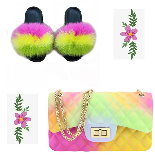 women colorful fur slipper and jelly chain bag matching set ladies shoe and bag set, Black
women colorful fur slipper and jelly chain bag matching set ladies shoe and bag set, Black