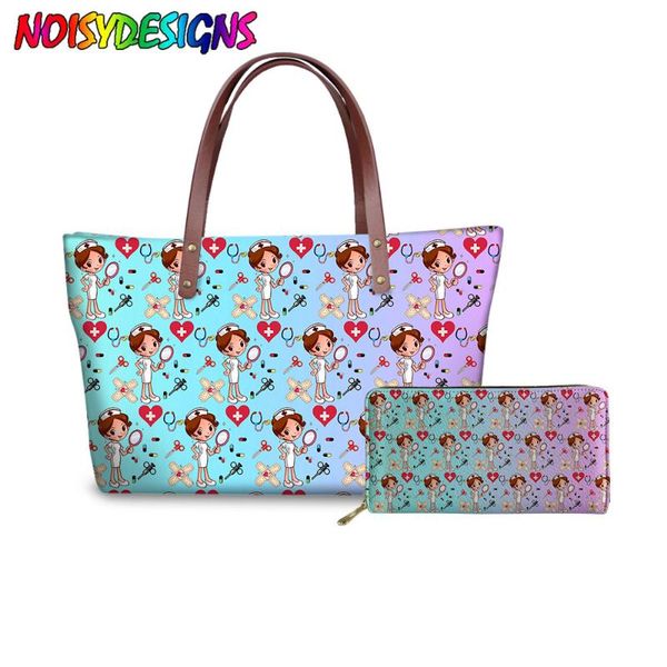 noisydesigns мультфильмов печати сумки на 2pcs модные женские сумки на ремне дамы девушки градиент цвета сумки bolsa