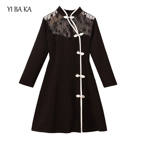 plus size women autumn winter dress lace hollow out party vintage black dress vestidos casual a line fashion women, Black;gray 
plus size women autumn winter dress lace hollow out party vintage black dress vestidos casual a line fashion women, Black;gray
