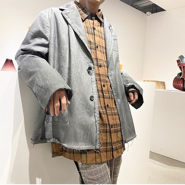 2020 autumn new niche design wash water to make old suit jacket tide brand couple handsome suit, White;black
2020 autumn new niche design wash water to make old suit jacket tide brand couple handsome suit, White;black