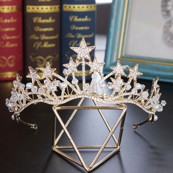 new bridal headdress headband alloy five-star rhinestone string crystal bead handmade crown style sweet romantic, Golden;silver
new bridal headdress headband alloy five-star rhinestone string crystal bead handmade crown style sweet romantic, Golden;silver