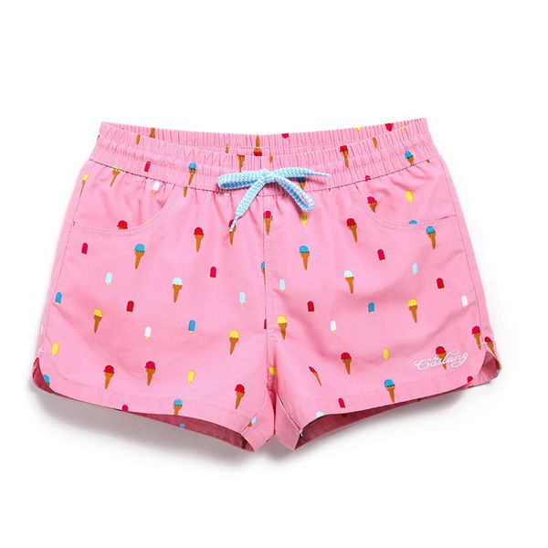 lady casual shorts women beachwear shorts women green flower print spandex stretch fabric, White;black