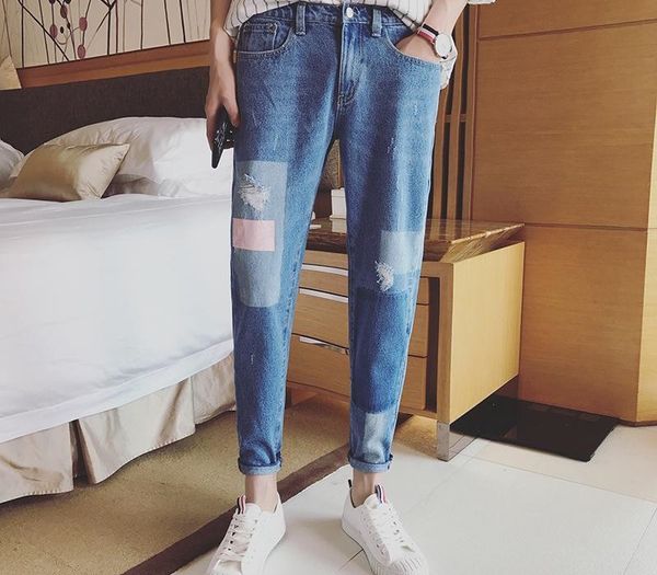 patchwork lightweight jeans pants men pencil pants denim trousers ankle-length mid waist street wear plus size, Blue
patchwork lightweight jeans pants men pencil pants denim trousers ankle-length mid waist street wear plus size, Blue
