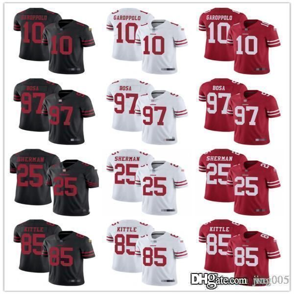 мужчины женщины молодежь сан-франциско 49ers 85 джордж kittle 10 джимми гаропполо 25 ричард шерман 97 ник боза пользовательские трикотажные, Black;red 
мужчины женщины молодежь сан-франциско 49ers 85 джордж kittle 10 джимми гаропполо 25 ричард шерман 97 ник боза пользовательские трикотажные, Black;red