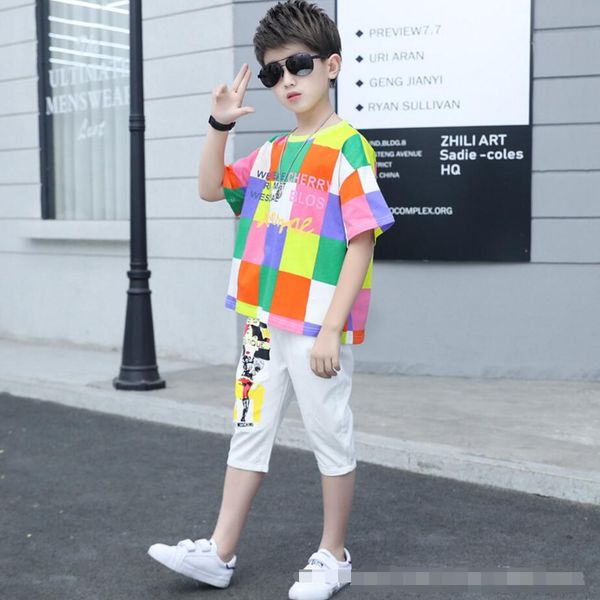 2020 new boys clothes summer kids short sleeved colored square shorts 2pcs boy outfit sport suit children clothing set, White
2020 new boys clothes summer kids short sleeved colored square shorts 2pcs boy outfit sport suit children clothing set, White