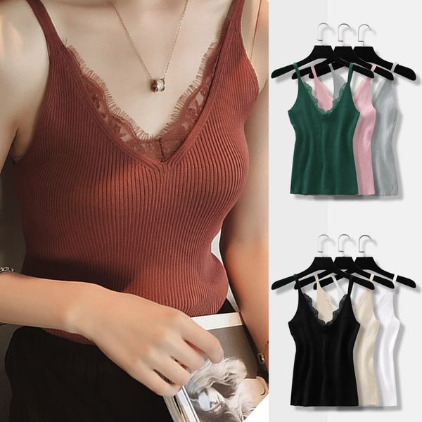 fashion ladies vest solid color lace stitching double v-neck casual comfort slim camisole, Black;white
fashion ladies vest solid color lace stitching double v-neck casual comfort slim camisole, Black;white