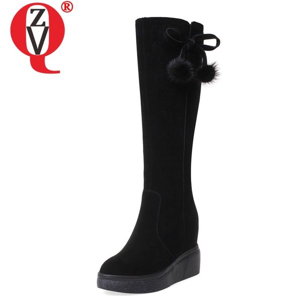 zvq winter new fashion warm knee high boots outside super high heels platform round toe zip women shoes drop shipping size 32-40, Black