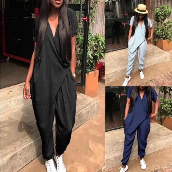 women button pocket decor ladies bandage jumpsuits deep v short sleeve solid color regular jumpsuits, Black;white
women button pocket decor ladies bandage jumpsuits deep v short sleeve solid color regular jumpsuits, Black;white