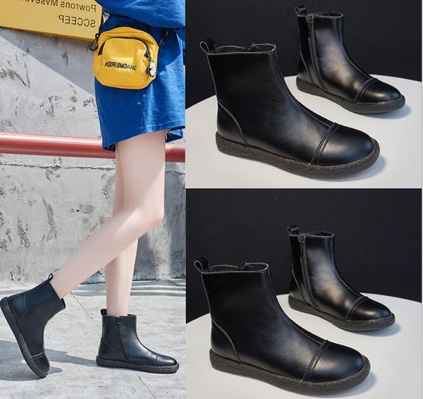 autumn martin boots trend wild round toe thick heel soft leather women's shoes, Black
autumn martin boots trend wild round toe thick heel soft leather women's shoes, Black