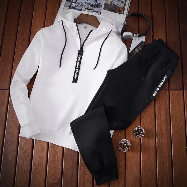 2 piece set men sporting suit 2020 spring autumn hooded hoodies +pants pure color casual tracksuits plus size 3xl, Gray 
2 piece set men sporting suit 2020 spring autumn hooded hoodies +pants pure color casual tracksuits plus size 3xl, Gray
