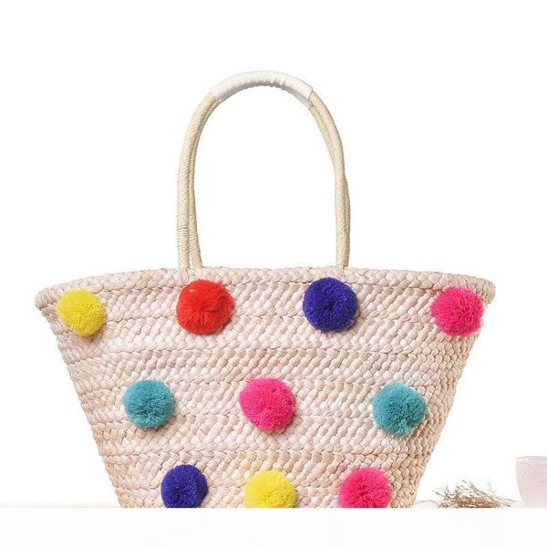 colorful wool ball pom design summer beach bags basket chic woven straw handbags for women large shoulder bags shopper totes c35
colorful wool ball pom design summer beach bags basket chic woven straw handbags for women large shoulder bags shopper totes c35