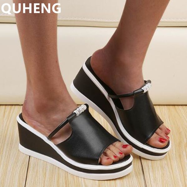 women leather slippers platform summer female shoes ladies word buckle beaded flat wedge heels flip flops peep toe woman slides, Black
women leather slippers platform summer female shoes ladies word buckle beaded flat wedge heels flip flops peep toe woman slides, Black