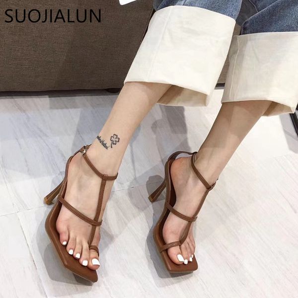 suojialun 2020 summer ankle strap heels women sandals elegant thin high heel party dress shoes narrow band sandal new, Black