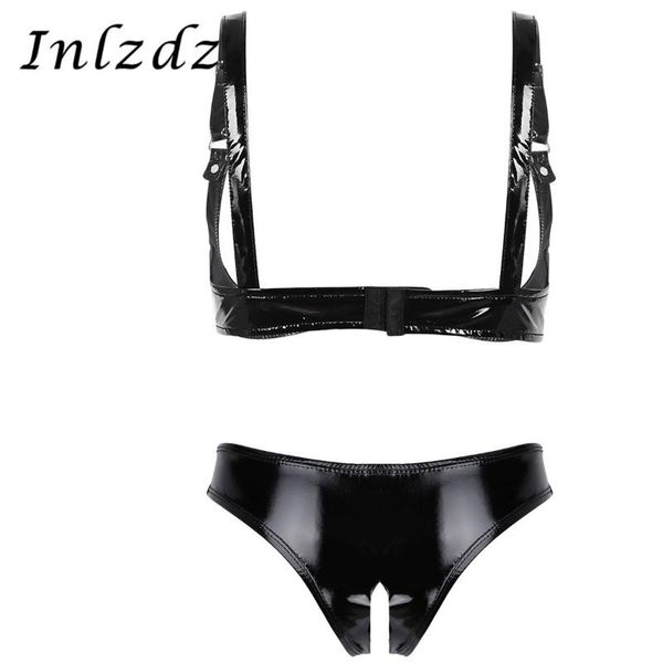 women's lingerie set wet look patent leather open cup bra with open crotch high cut mini briefs underwear, Red;black
women's lingerie set wet look patent leather open cup bra with open crotch high cut mini briefs underwear, Red;black