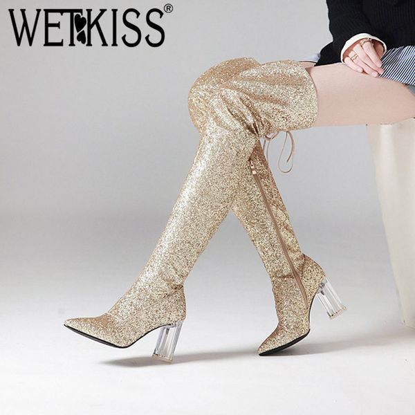 wetkiss sequined cloth women boots lace up footwear transparent unusual high heels female boot over the knee shoes woman winter, Black
wetkiss sequined cloth women boots lace up footwear transparent unusual high heels female boot over the knee shoes woman winter, Black