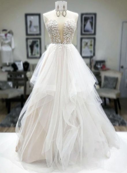 boho wedding dress a-line with ruffled skirt sweetheart vestido novia lace appliques lace up back wedding gowns, White
boho wedding dress a-line with ruffled skirt sweetheart vestido novia lace appliques lace up back wedding gowns, White