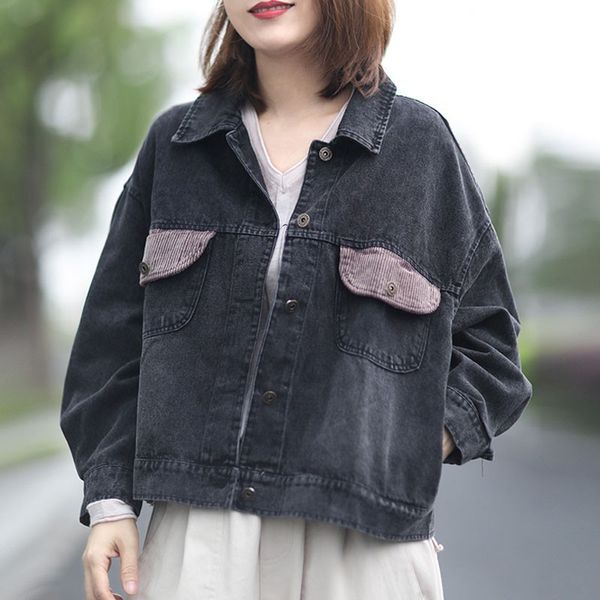 johnature leisure patchwork corduroy pocket turn-down collar single breasted denim coats 2020 autumn new women all-match coat, Black;brown
johnature leisure patchwork corduroy pocket turn-down collar single breasted denim coats 2020 autumn new women all-match coat, Black;brown