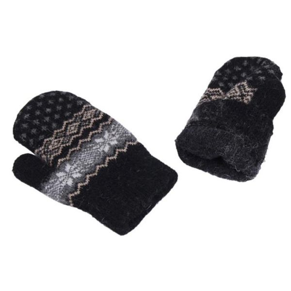 five fingers gloves winter warm knitted christmas jacquard mittens women snowflake, Blue;gray