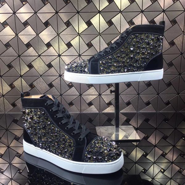 sale -- strass & spikes high red bottom sneakers shoes rivets outdoor trainers mens women luxury designer casual shoes, Black
sale -- strass & spikes high red bottom sneakers shoes rivets outdoor trainers mens women luxury designer casual shoes, Black
