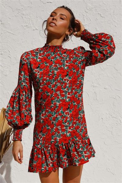 long lantern sleeve floral dress woman stand collar ruffles mini dress elegant office lady flowers straight autumn clothes, Black;gray
long lantern sleeve floral dress woman stand collar ruffles mini dress elegant office lady flowers straight autumn clothes, Black;gray