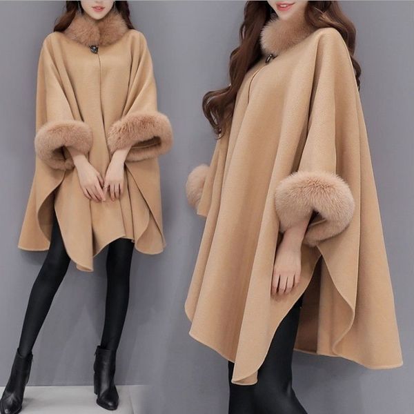 women's wool & blends fashion woollen outwear 2021 winter sleeveless cloak batwing fux fur collar coat irregular open stitch overcoat m, Black
women's wool & blends fashion woollen outwear 2021 winter sleeveless cloak batwing fux fur collar coat irregular open stitch overcoat m, Black