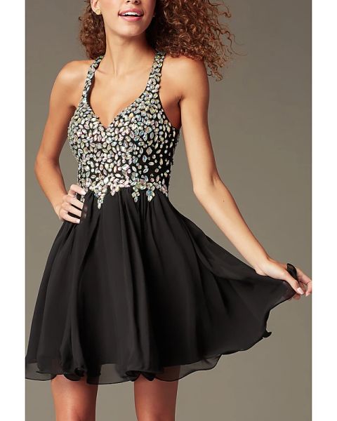 a-line flirty sparkle homecoming cocktail party dress v neck sleeveless short / mini chiffon with pleats crystals, Black
a-line flirty sparkle homecoming cocktail party dress v neck sleeveless short / mini chiffon with pleats crystals, Black
