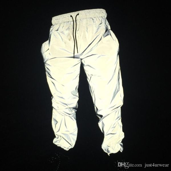 men reflective hip hop trousers dance knee length streetwear harajuku light shiny night joggers pants, White;black
men reflective hip hop trousers dance knee length streetwear harajuku light shiny night joggers pants, White;black