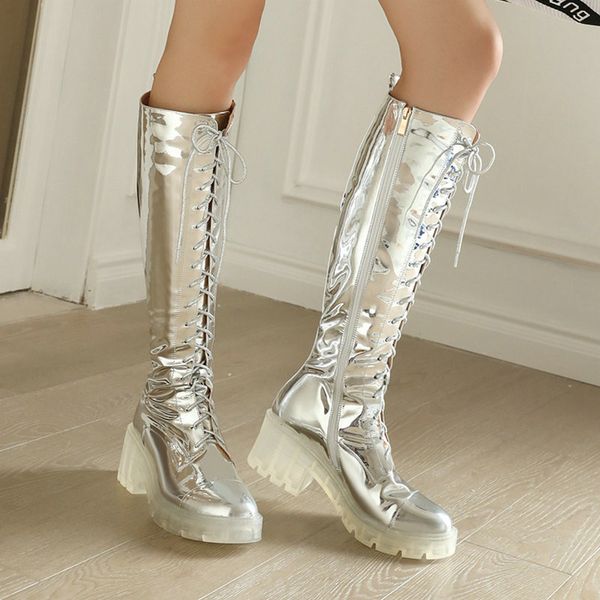 2020 new transparent sole women boots fashion pu platform square heel knee high boots lace up zip shoes autumn winter shoes, Black
2020 new transparent sole women boots fashion pu platform square heel knee high boots lace up zip shoes autumn winter shoes, Black