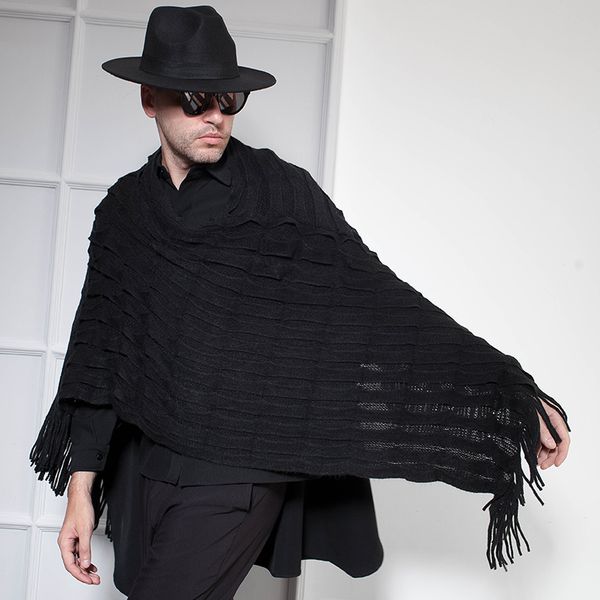 men's sweaters european and american trendy nightclub long black fringed hooded bat shirt cape cloak male dark wizard, White;black
men's sweaters european and american trendy nightclub long black fringed hooded bat shirt cape cloak male dark wizard, White;black
