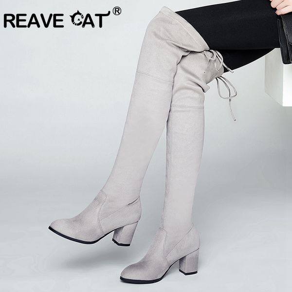 reave cat plus size 34-43 women boots over the knee thick heel boots sapatos femininos flock stretch opening casual shoes a873, Black
reave cat plus size 34-43 women boots over the knee thick heel boots sapatos femininos flock stretch opening casual shoes a873, Black