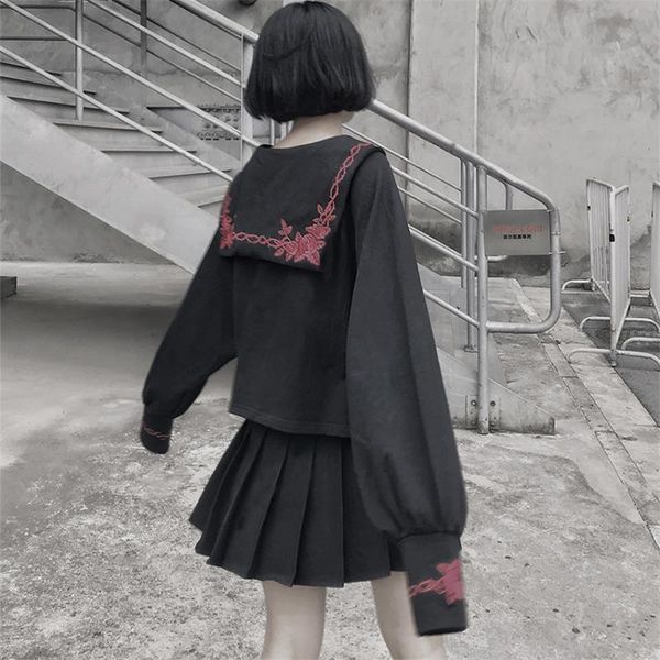 woman tshirts gothic long sleeve rose embroidery jk uniform harajuku sweatshirt vintage girls solid color skirt and set, Gray
woman tshirts gothic long sleeve rose embroidery jk uniform harajuku sweatshirt vintage girls solid color skirt and set, Gray
