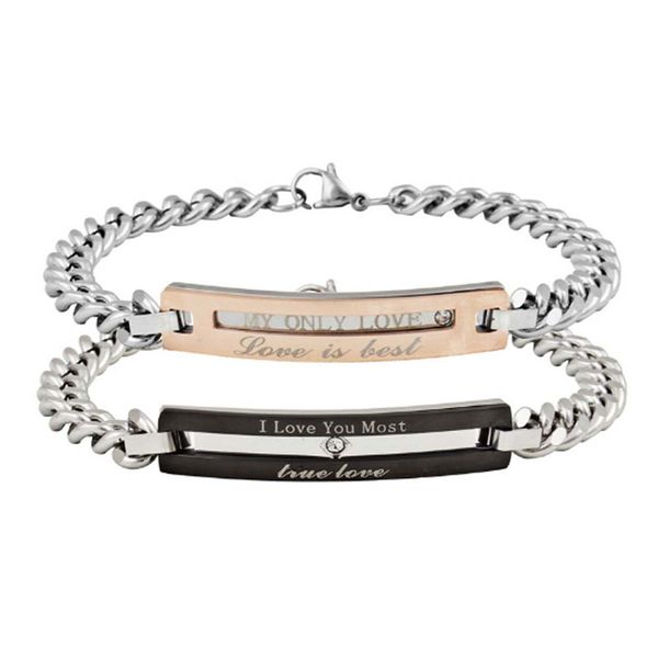 link, chain i love you most engrave bracelet customize stainless steel bracelets charm id jewelry for couples women men, Black
link, chain i love you most engrave bracelet customize stainless steel bracelets charm id jewelry for couples women men, Black