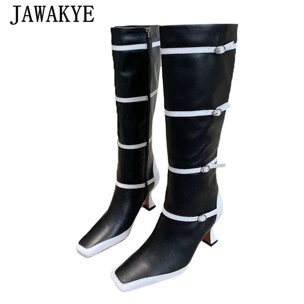 designer mixed color knee high women boots square toe siim belt buckle party dress botas real leather strange heel runway shoes, Black
designer mixed color knee high women boots square toe siim belt buckle party dress botas real leather strange heel runway shoes, Black