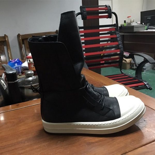 men genuine leather mid-calf boots luxury trainers lovers high boots casual lace-up zip flats plus size hip hop male shoes, Black
men genuine leather mid-calf boots luxury trainers lovers high boots casual lace-up zip flats plus size hip hop male shoes, Black