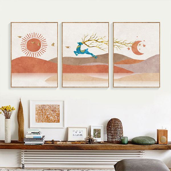 abstract landscape sun and moon scene boho canvas prints deer wall art nordic mountain wall picture for living room home decor
abstract landscape sun and moon scene boho canvas prints deer wall art nordic mountain wall picture for living room home decor